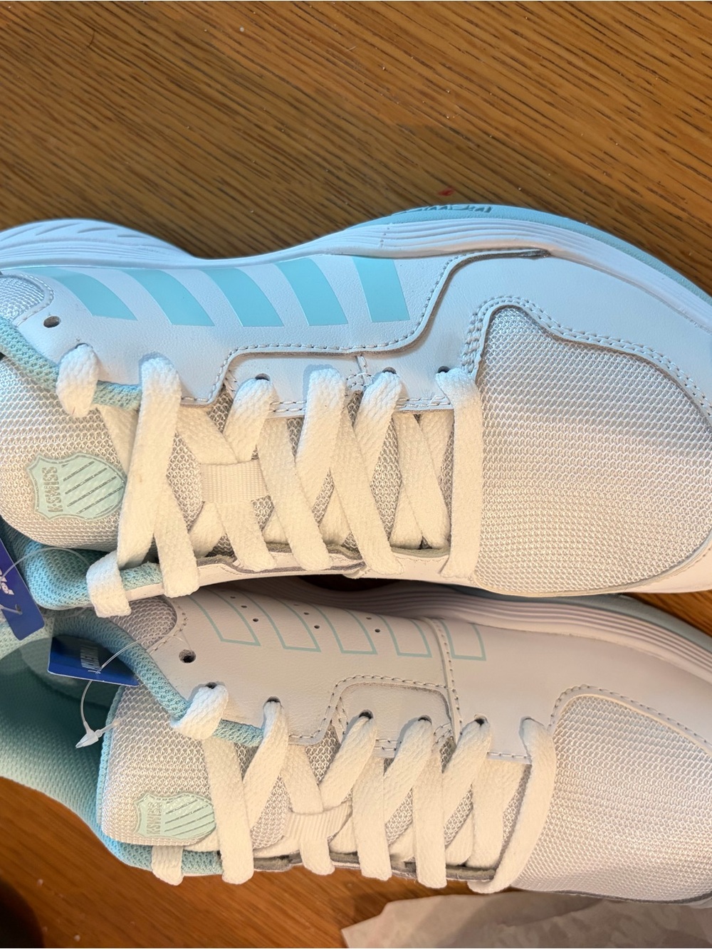 K-Swiss White and Light Blue Pickleball Sneakers